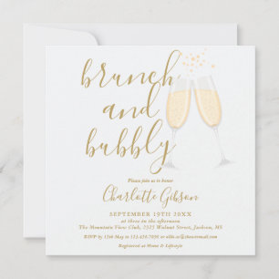 Gold Brunch Bubbly Champagne Bridal Shower Invitation