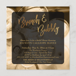 Gold Brunch & Bubbly Champagne Photo Invitation