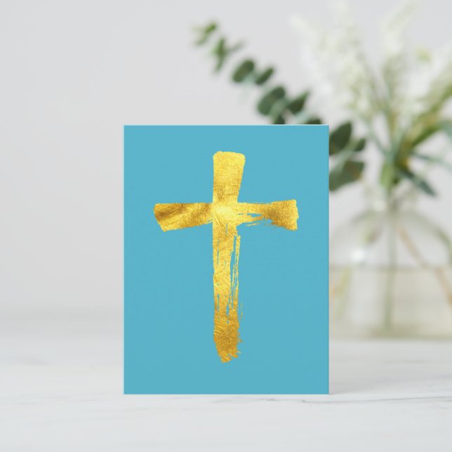 Gold Brush Cross - Christian Christ Jesus Crucifix Holiday Postcard (Standing Front)