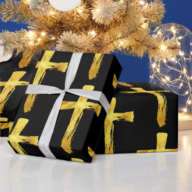 Gold Brush Cross - Christian Jesus Christ Crucifix Wrapping Paper (Holidays)