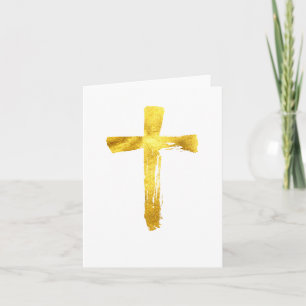 Gold Brush Cross - Modern Christian Crucifix Holiday Card
