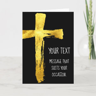 Gold Brush Cross - Modern Christian Crucifix Holiday Card