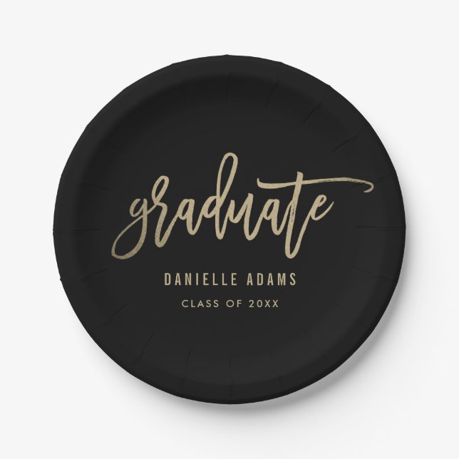 Gold Brush EDITABLE COLOR Graduation Plates (Front)