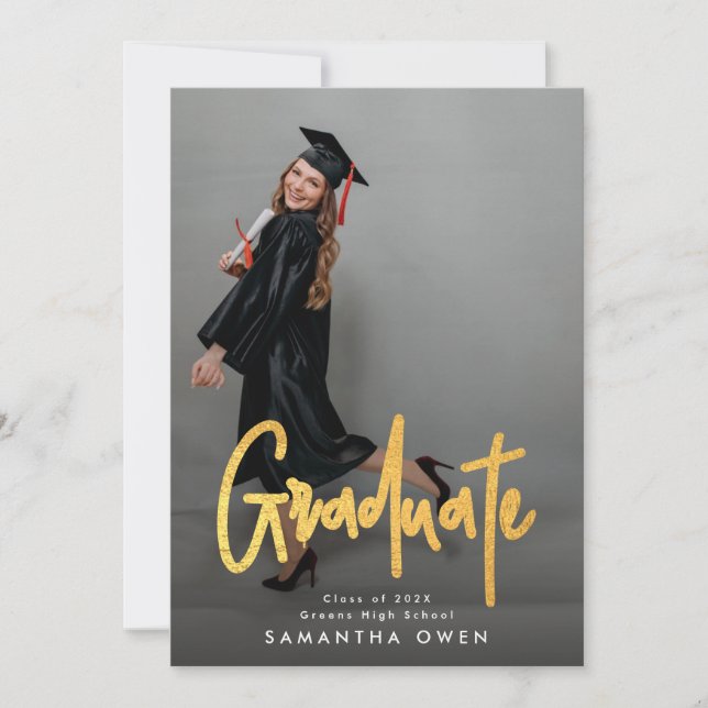 Gold Brush Graduation Photo Graduate Announcement (Front)