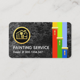 Gold Brush Painting Paint Stripes On Grey Grunge Business Card
