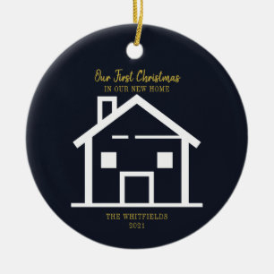 Gold Brush Script First Christmas Holiday New Home Ceramic Tree Decoration