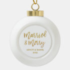 Gold Brush Script Married & Merry Wedding