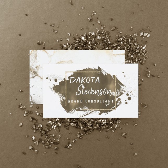 Gold Brush Stroke | Modern Script Splatter Chic Business Card (Creator Uploaded)