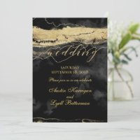 Gold Brush Strokes On Black Velvet Modern Wedding