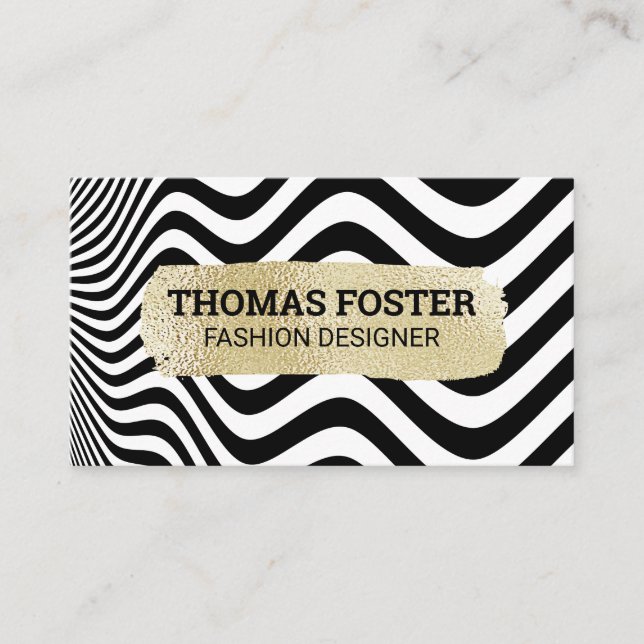 Gold Brushed | Abstract Wave Stripes Business Card (Front)
