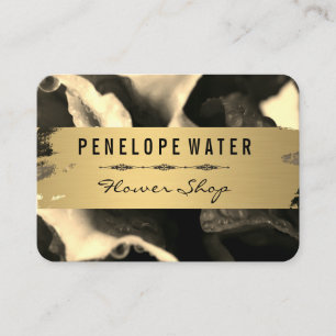 Gold Brushed and Floral Sepia Business Card