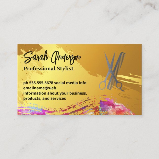 Gold Brushed | Artistic | Salon Tools Business Card (Front)