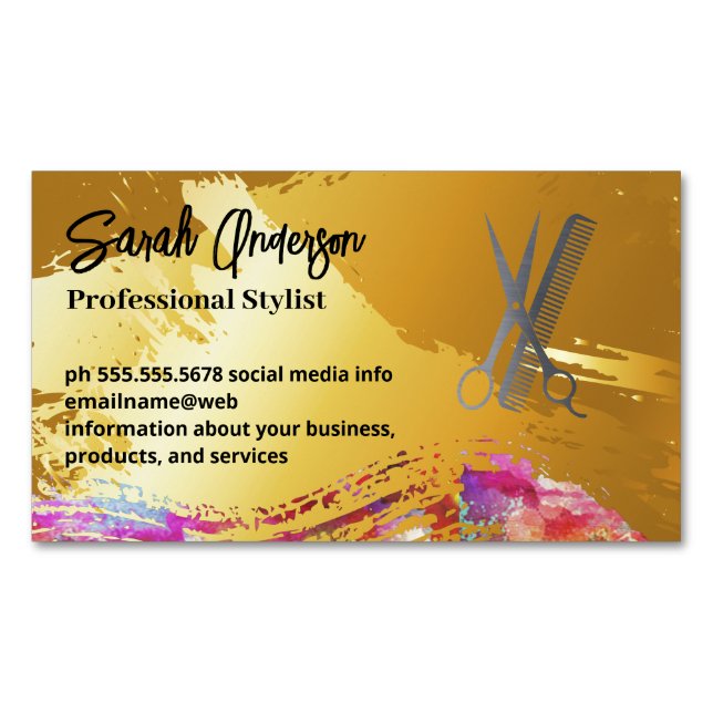 Gold Brushed | Artistic | Salon Tools Magnetic Business Card (Front)