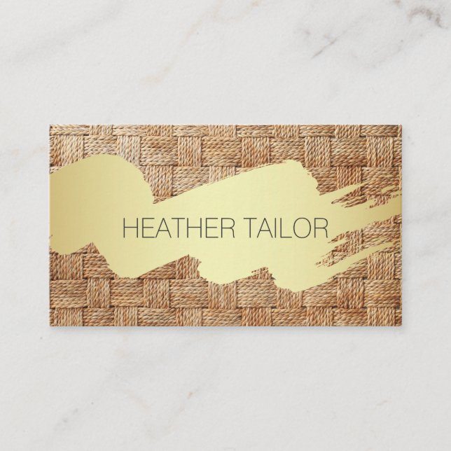 Gold Brushed | Basket Weave Background Business Card (Front)