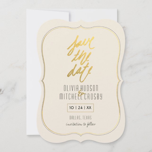 Gold Brushed Bracket Save the Date (Front)