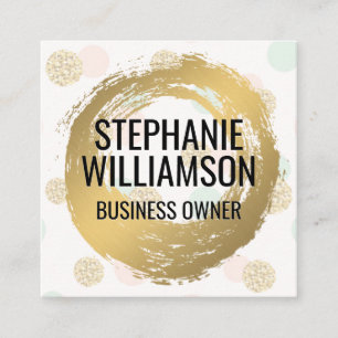 Gold Brushed Chic Glitter Polka Dot Pattern Square Business Card
