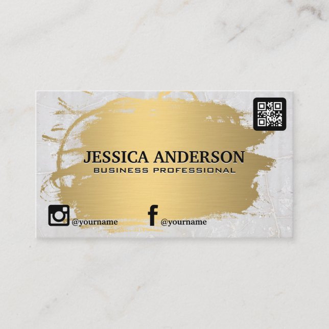 Gold Brushed | Marble Stone | QR Code Business Card (Front)