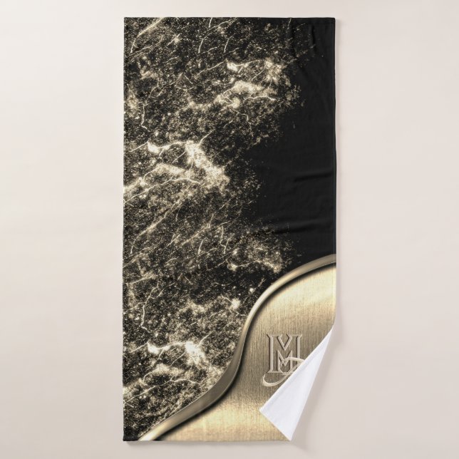 Gold Brushed Metal and Metallic Stone Monogrammed Bath Towel (Bath Towel)