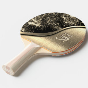 Gold Brushed Metal and Metallic Stone Monogrammed Ping Pong Paddle