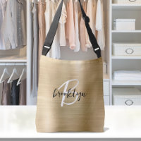Gold Brushed Metal Black White Script Monogram 