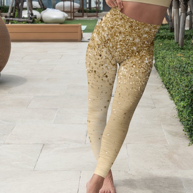 Gold Brushed Metal Glitter Monogram Name Leggings (Creator Uploaded)