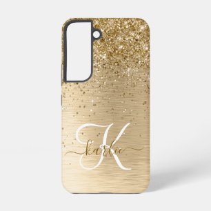 Gold Brushed Metal Glitter Monogram Name Samsung Galaxy Case