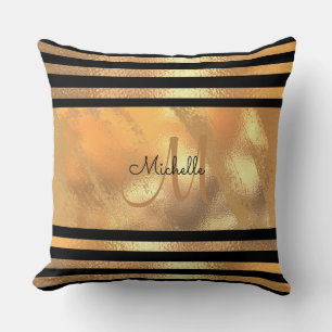 Gold Brushed Metal Glitter Monogram Name wedding Cushion