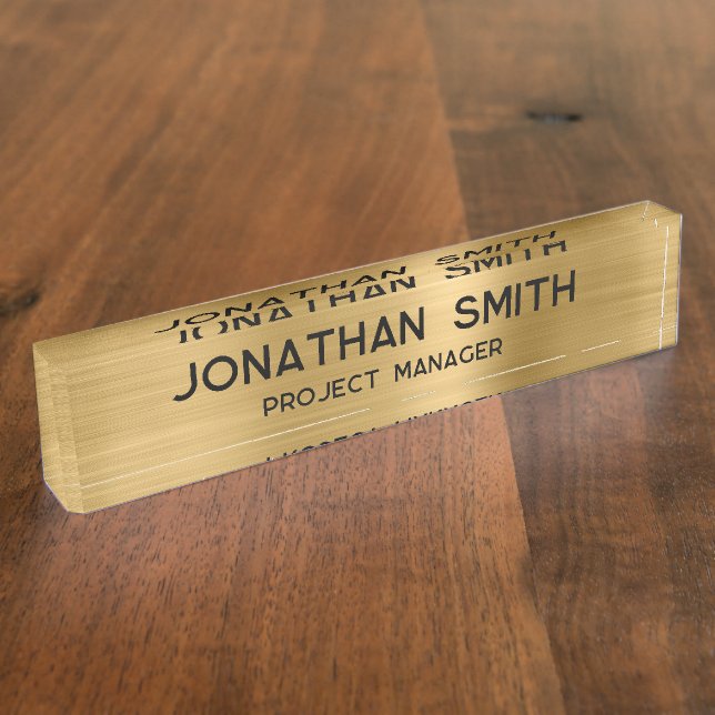 Gold Brushed Metal Minimalist Name Nameplate (Side)