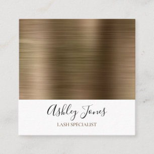 Gold Brushed Metal Monogram Elegant Script Square Business Card