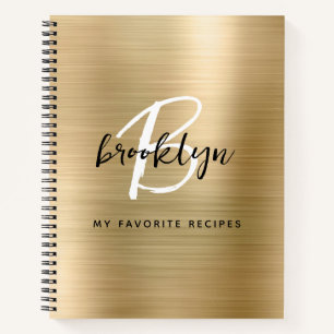 Gold Brushed Metal Monogram Recipe Book