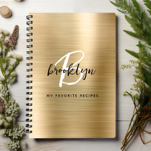 Gold Brushed Metal Monogram Recipe Book