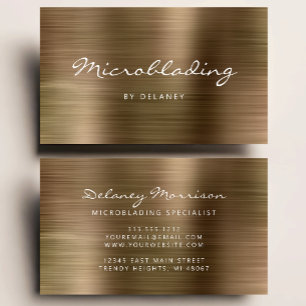 Gold Brushed Metal Script Microblading Business Card