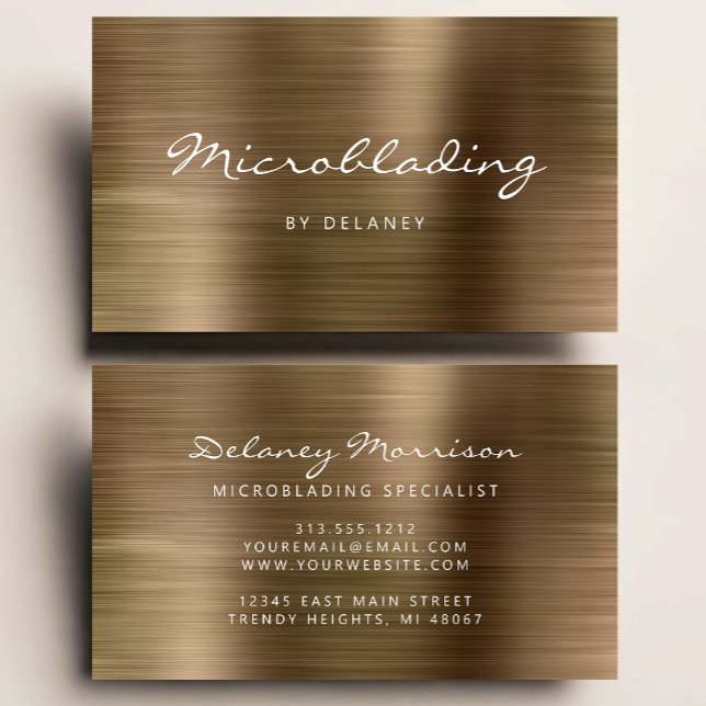 Gold Brushed Metal Script Microblading Business Card (Creator Uploaded)