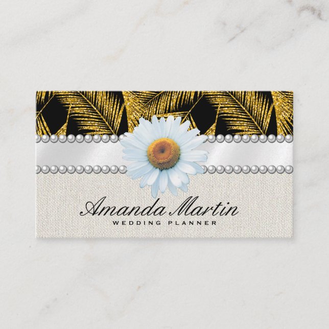 Gold Brushed Palm Leaf Pattern Business Card (Front)