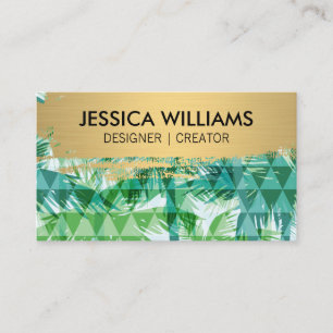 Gold Brushed Palm Tree Geometric Business Card