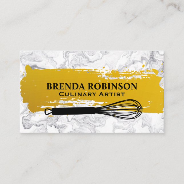 Gold Brushed | White Marble Whisk Business Card (Front)