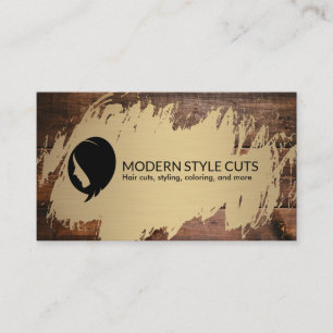 Gold Brushed Wood Hairstylist Barber Business Card