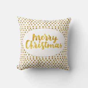Gold Brushscript Merry Christmas Dots Pattern Cushion