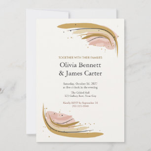 Gold Brushstroke Abstract Modern Wedding Invite