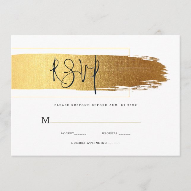 Gold brushstroke & black typography RSVP Menu (Front)