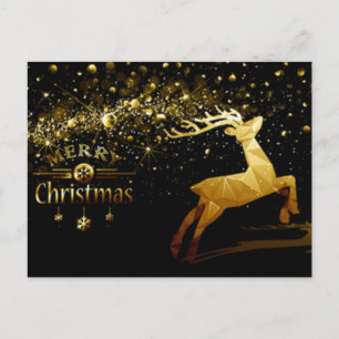 Gold bubbles, Reindeer, Snowflakes Merry Christmas Postcard