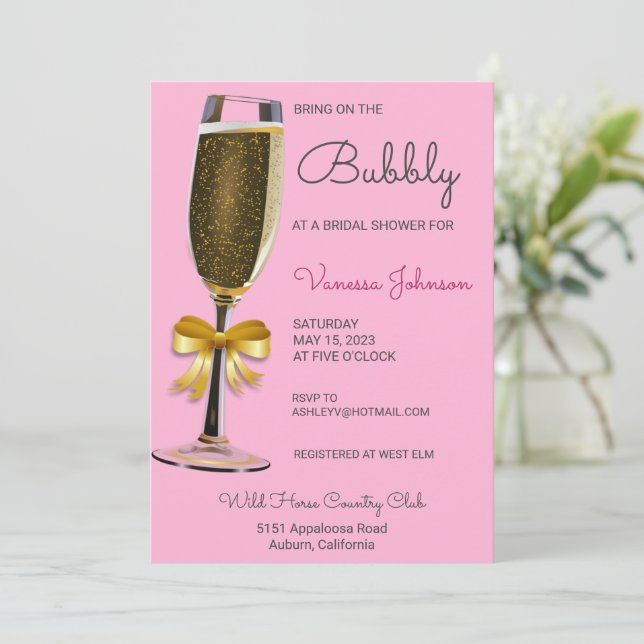 Gold Bubbly Bridal Shower Invitation (Standing Front)