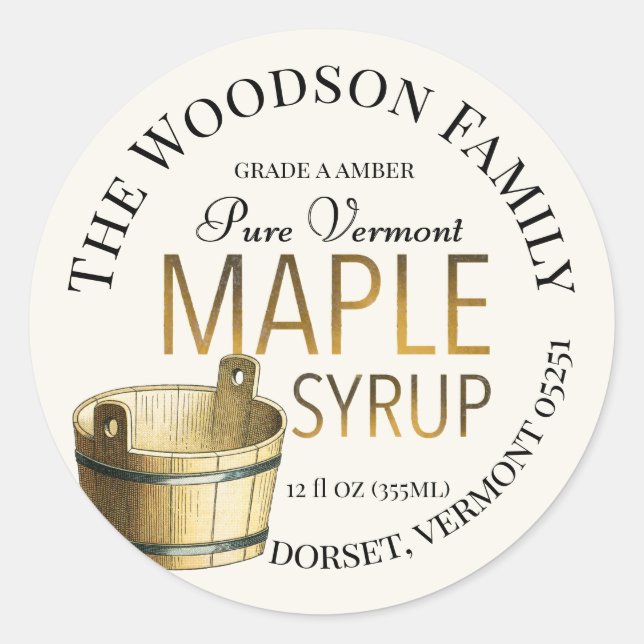 Gold Bucket State Name Editable Maple Syrup Label (Front)