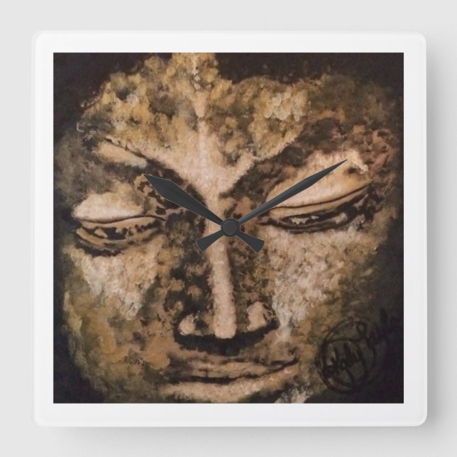 Gold Buddha Square Wall Clock (Front)
