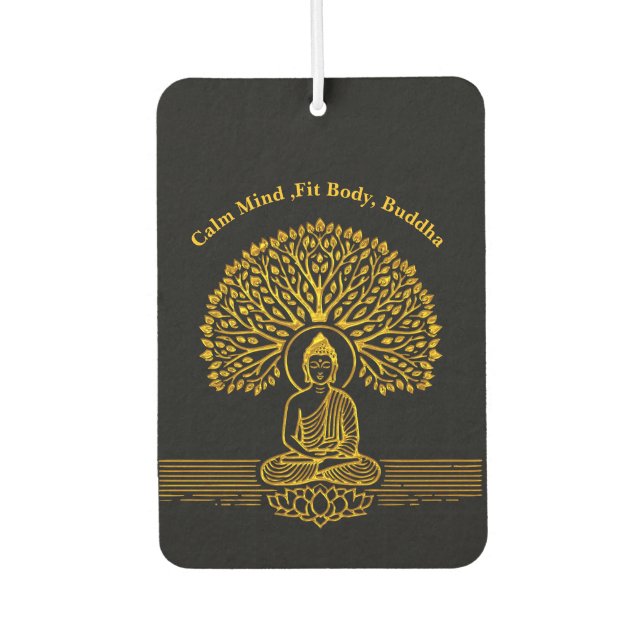 Gold Buddha Under a Tree With Lotus Flower Car Air Freshener (Front)