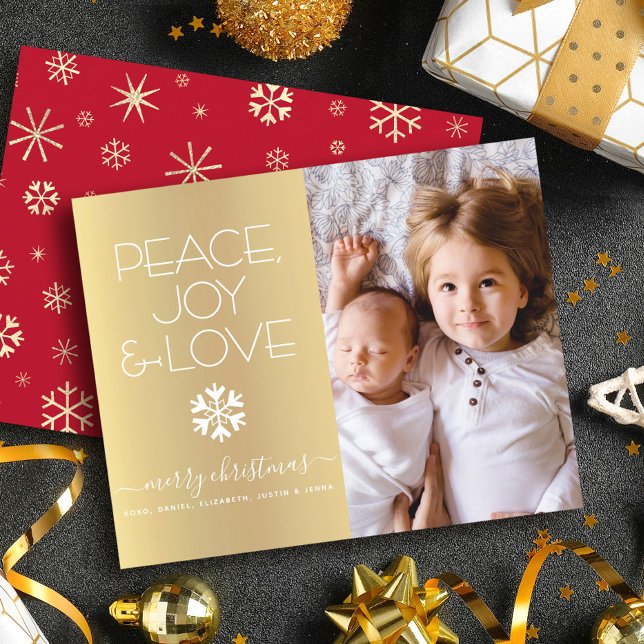 Gold Budget Christmas Photo Peace Joy Love Card (Creator Uploaded)
