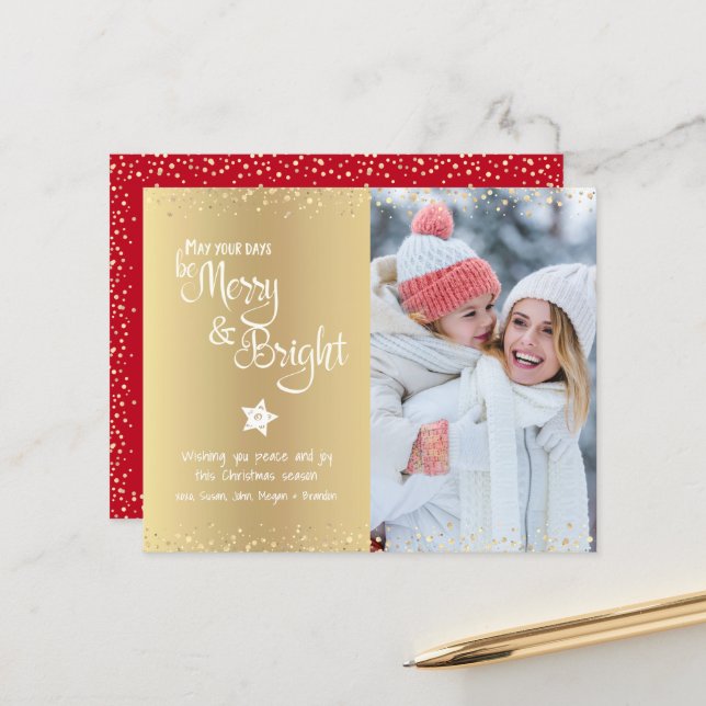 Gold Budget Photo Days Be Merry Bright Script Card (Front/Back In Situ)