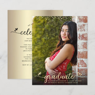 Gold Budget Photo Graduation Script Hearts Invite 