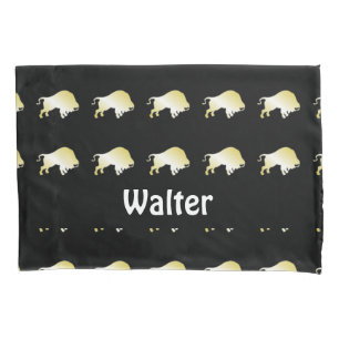 Gold buffalo on black pillowcase
