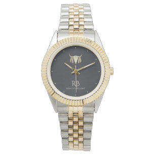 Gold Buffalo Skull Black Metallic Watch